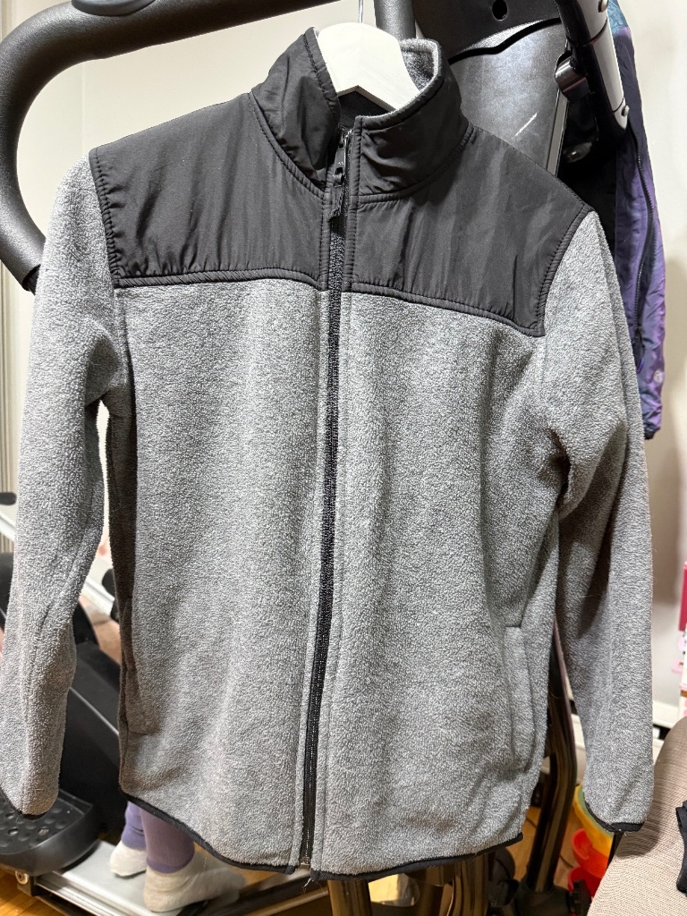 The Children's Place Boys Fleece Jacket - Gray with Black - Size L (10/12)